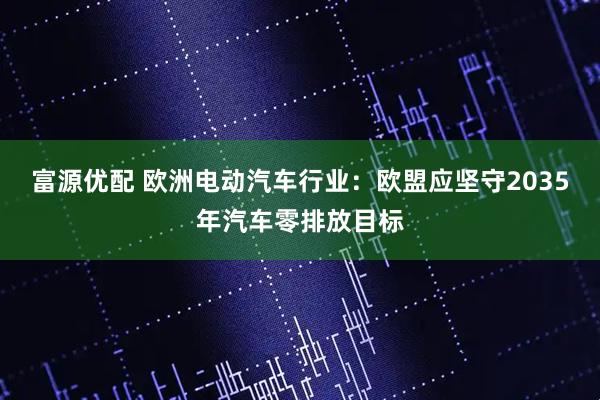 富源优配 欧洲电动汽车行业：欧盟应坚守2035年汽车零排放目标